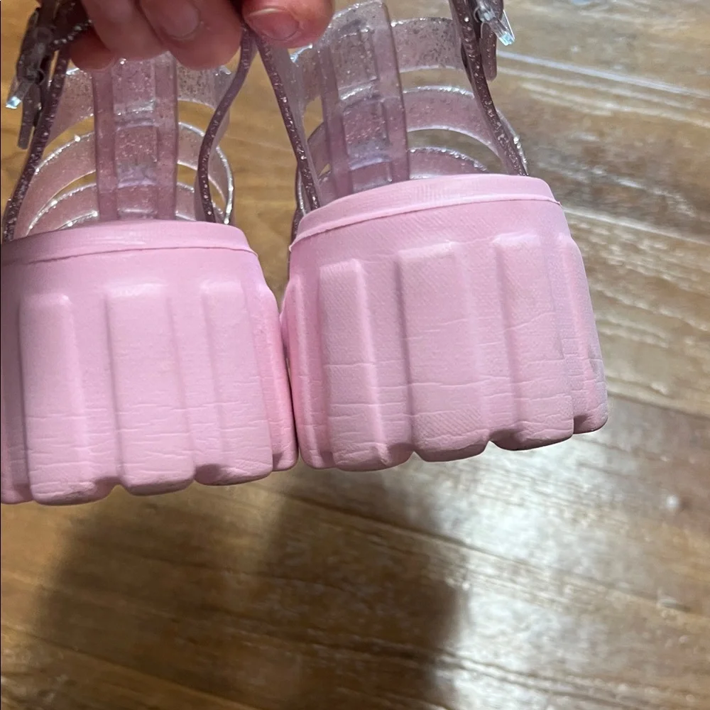 Mini Melissa Pink Glitter Chunky Sandals